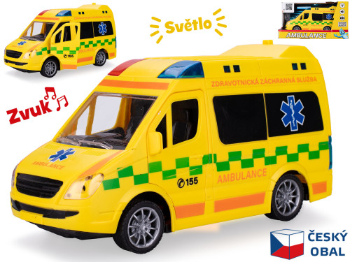 Auto ambulancia CZ 21,5 cm 1:20 na zotrvačník na batérie so svetlom a zvukom