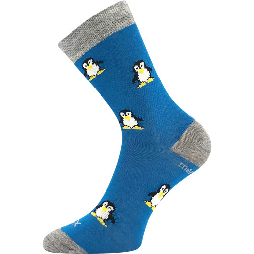Ponožky detské slabé z merino Penguinik s iónmi striebra tm. tyrkys VoXX
