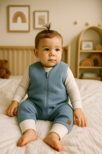 Mušelínový spací vak so zahŕňacími nohavičkami - jeans Baby Nellys