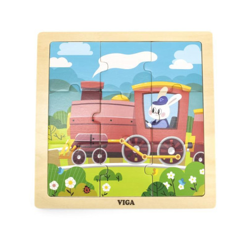 Drevené puzzle 9 dielikov Viga - mašinka