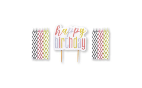 Set sviečok - ružovo-zlatý Happy Birthday! 13 ks