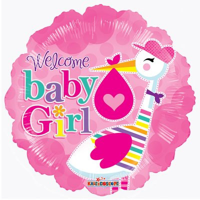 Kruh - Bocian BABY GIRL 18"/46 cm fóliový balónik