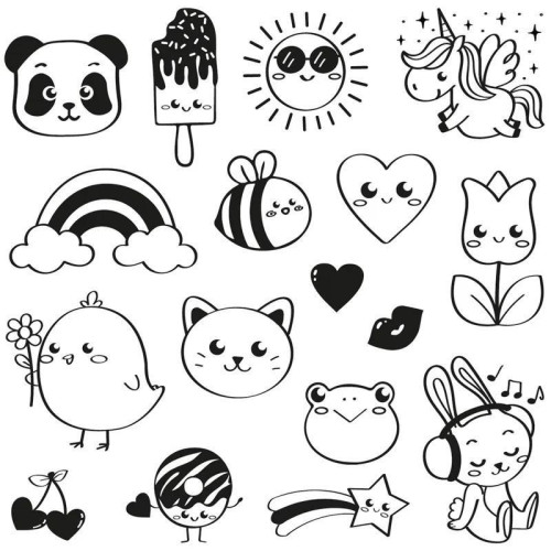 Detské drevené pečiatky Aladine Stampo Funny 17 ks - Kawaii