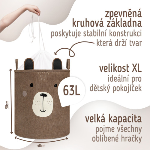 Kôš na hračky XL so šnúrkou, skladací bavlnený / 63 l Sipo