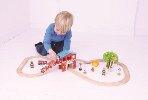Drevená vláčikodráha hasičská stanica Bigjigs Rail