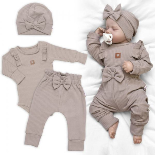 Rebrovaná rastúca súprava 3D Baby Girl Taupe