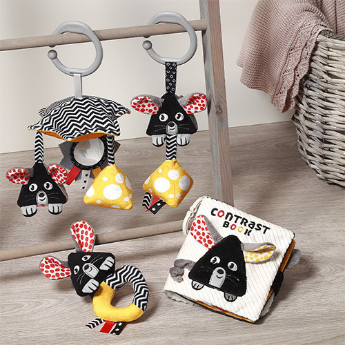 Kontrastné. zmyslová hrkálka Mouse Baby Ono