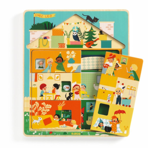 Drevené puzzle Domček Chez Léo Djeco