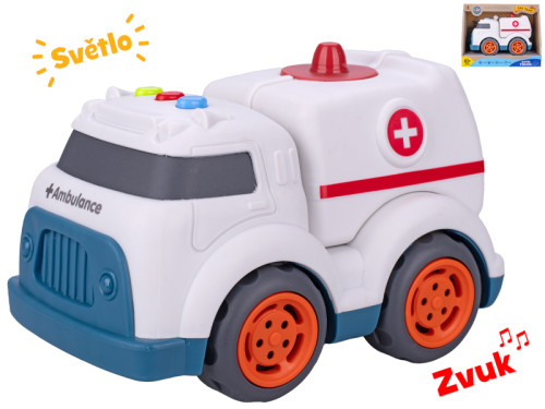 Auto ambulancia 17 cm voľný chod na batérie so svetlom a zvukom 18 m+