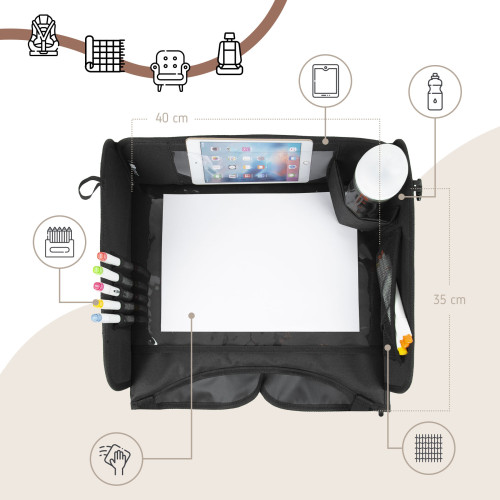 Skladací stolík do auta s vreckom na tablet čierny Sipo