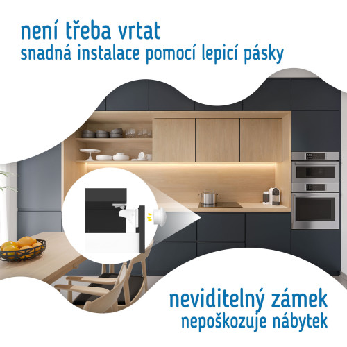 Magnetické zámky biele na skrine a zásuvky sada 4 ks + 1x magnetický kľúč Sipo