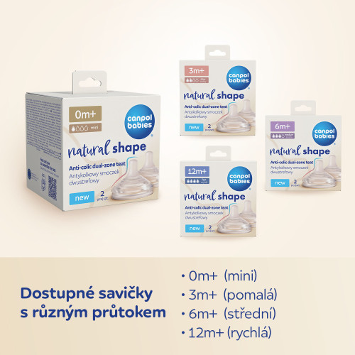 Cumlík na fľašu Natural Shape 0 m+ 2 ks Canpol babies