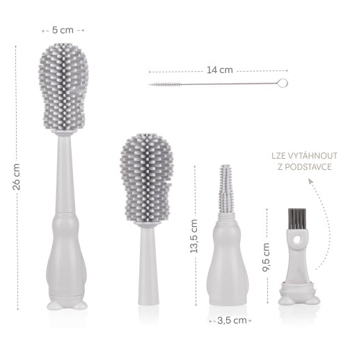 Silikónová kefa na detskú fľašu 3 v 1 Light Grey Zopa