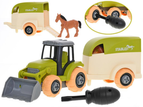 Traktor 26 cm skrutkovací voľný chod s prívesom a koňom