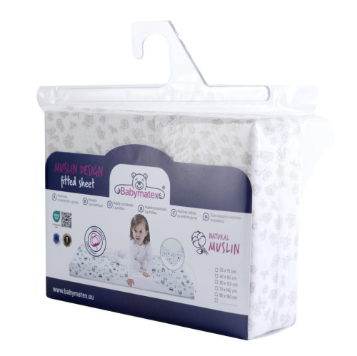 Mušelínové prestieradlo Dizajn s gumou 60 x 120 cm BabyMatex
