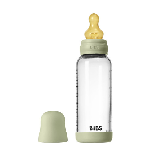 Antikoliková sklenená fľaša s kaučukovým cumlíkom 240 ml Bibs
