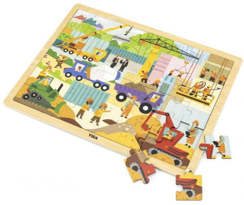 Drevené puzzle 48 dielikov Viga - stavebné stroje