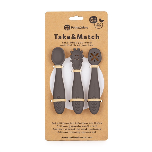 Set 3 ks silikónových tréningových lyžičiek Take&Match 6 m+ Petite & Mars