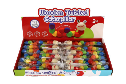 Červík/húsenica kĺbový drevo 18 cm farebný