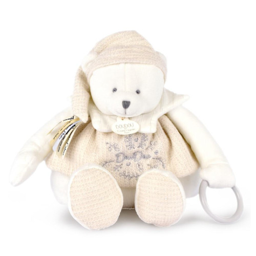 Darčeková sada Plyšový ľadový medvedík s krúžkom 30 cm béžový Doudou