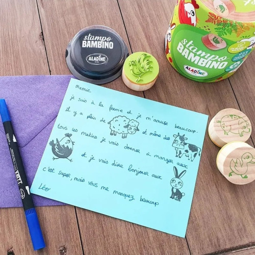 Detská drevená pečiatky Aladine Stampo Bambino, 8 ks - Farma