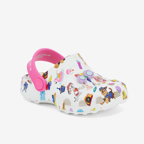 Detské clogsy nazúvaky Tlapková patrola Little Frog bielo/ruž. s amuletom Coqui