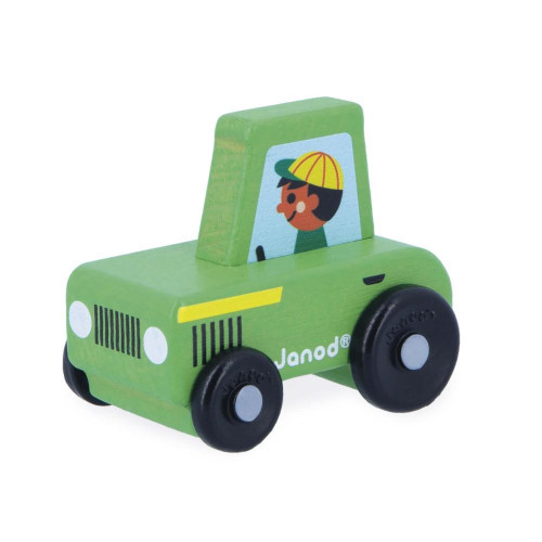 Drevené auto na tlačenie Cross roads Janod Traktor zelený