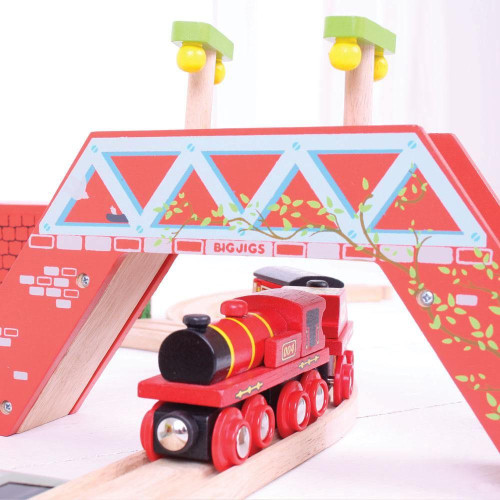 Červená lokomotíva s tendrem + 3 koľaje Bigjigs Rail