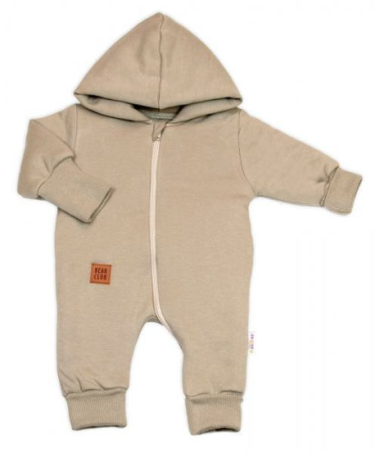Bavlnený overal s kapucňou, rukavičky, topánky, 3D Nature taupe, Baby Nellys