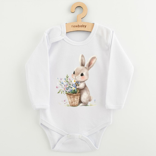 Detské body s potlačou New Baby Zajačik s kvetinkami
