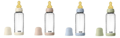 Antikoliková sklenená fľaša s kaučukovým cumlíkom 240 ml Bibs