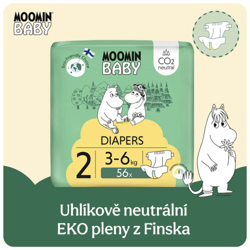 Jednorazové eko plienky 2 Newborn 3–6 kg (56 ks), Moomin baby