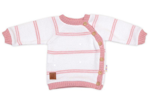 Pletená sada pre bábätko s jemným prúžkom 3dielna lux ružová - biela Baby Nellys