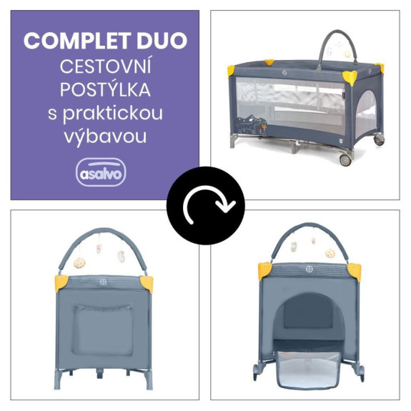 Complet duo cestovná postieľka s druhým dňom a hrazdičkou Asalvo