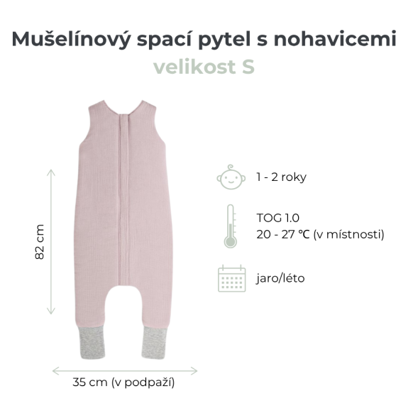 Mušelínový letný spací vak s nohavicami Sleepee Love béžový so srdiečkami