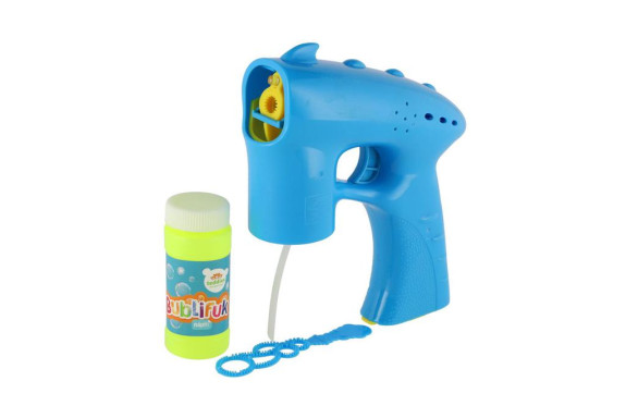 Bublifuk pištoľ modrá 13 cm + náplň na batérie
