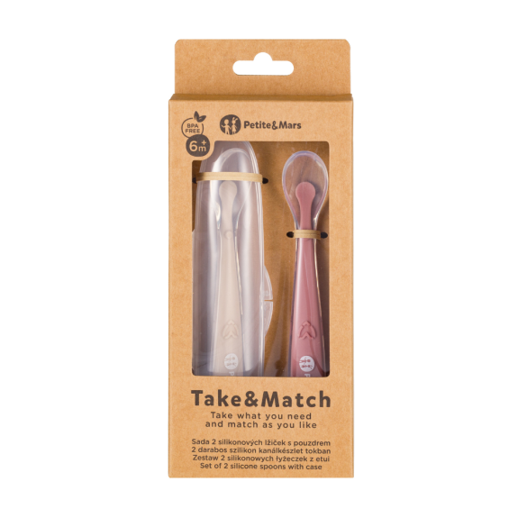 Silikónové lyžičky s puzdrom 2 ks Take & Match 6 m+ Petite & Mars