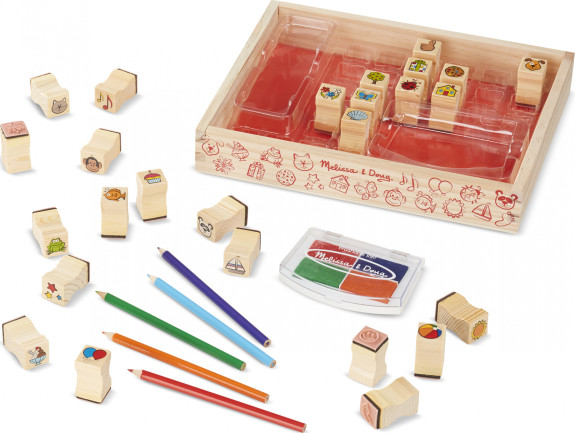 Drevená sada pečiatok s pastelkami 32 ks Melissa & Doug