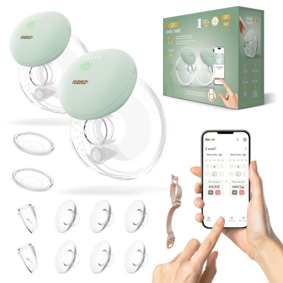 Odsávačka mlieka Ovio Twin Duo bezdrôtová hands-free mušľová 3-fázová s aplikáciou Neno