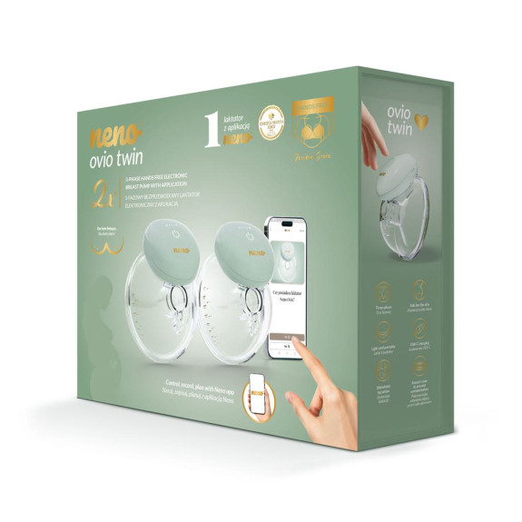 Odsávačka mlieka Ovio Twin Duo bezdrôtová hands-free mušľová 3-fázová s aplikáciou Neno