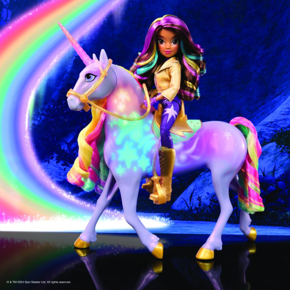 Unicorn academy svetelný jednorožec Wildstar 28 cm s bábikou Sophiou 24 cm