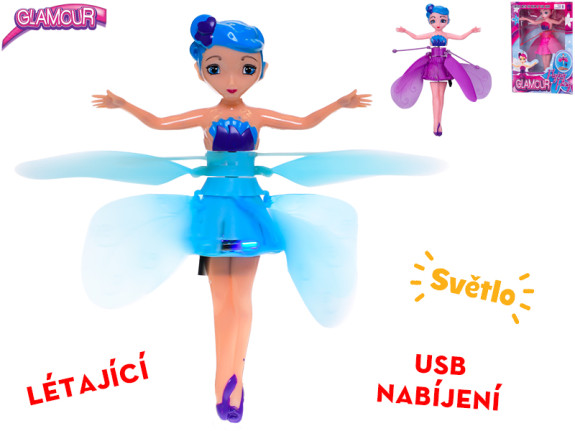Bábika víla 19 cm na batérie svietiace reagujúce na pohyb ruky s USB