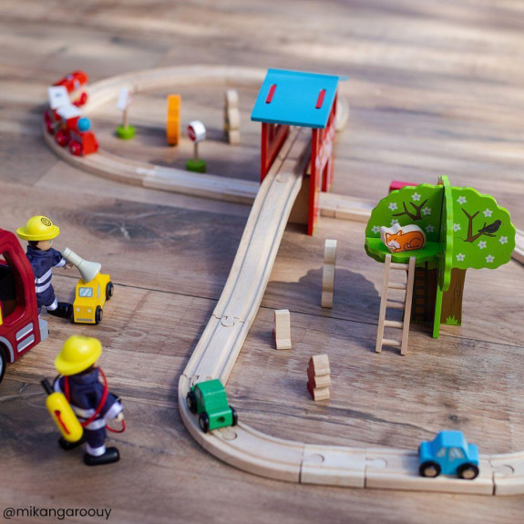 Drevená vláčikodráha hasičská stanica Bigjigs Rail