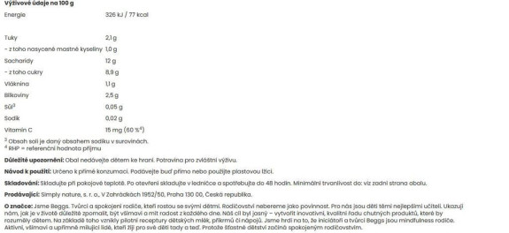 Beggs BIO Smoothie s ovocím, jogurtom a ovsenými vločkami 120 g