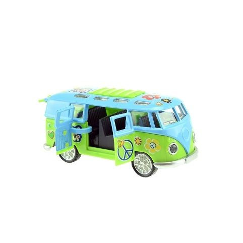 Autobus retro kov/plast 12 cm na batérie so zvukom a so svetlom na spätné natiahnutie