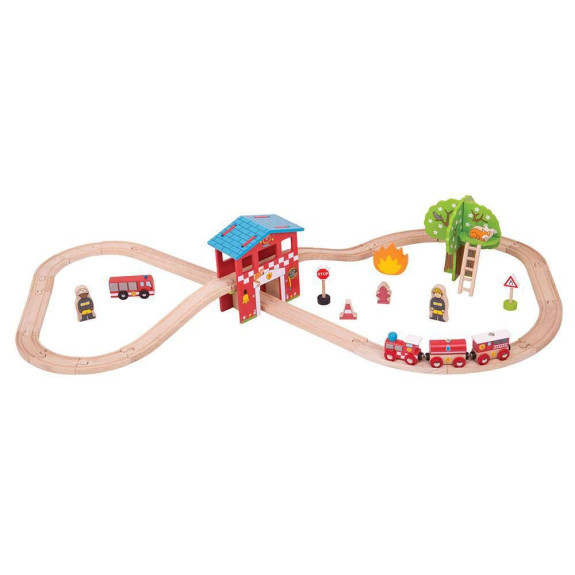 Drevená vláčikodráha hasičská stanica Bigjigs Rail