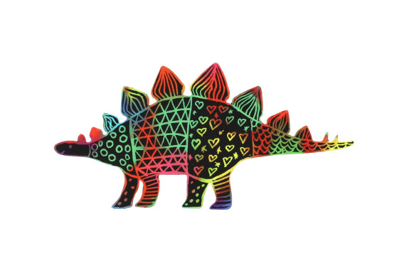 Škrabací obrázok, výrez dúhový dinosaurus 9 ks