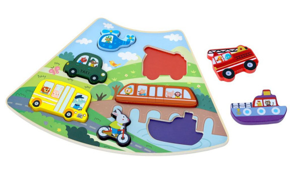 Drevené puzzle Dopravné prostriedky prepojiteľné 2Kids Toys