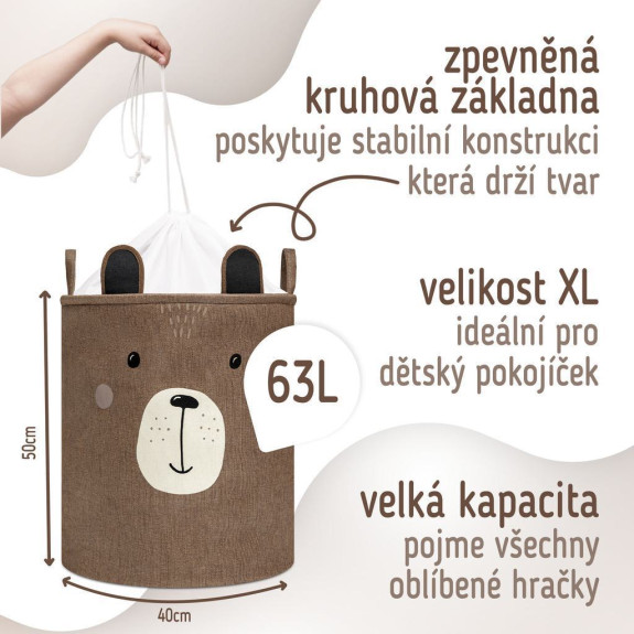 Kôš na hračky XL so šnúrkou, skladací bavlnený / 63 l Sipo