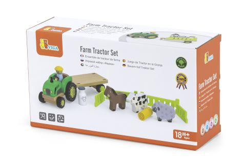 Drevený traktor so zvieratkami Viga